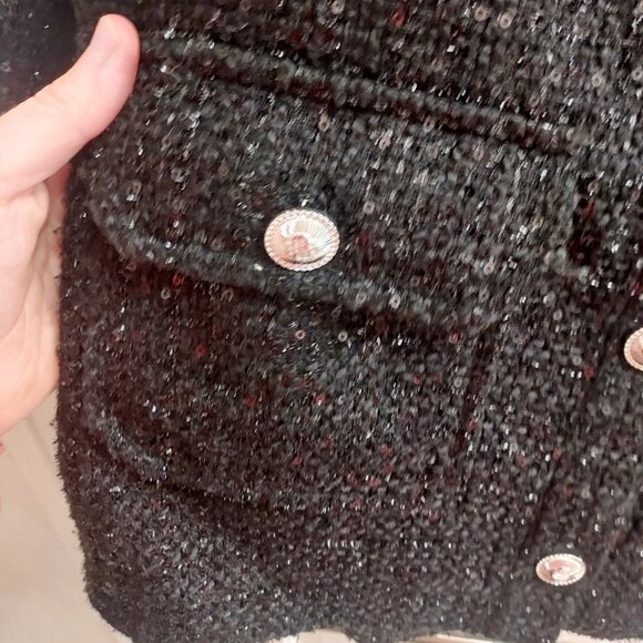 Maje Black Sequin Sparkle Tweed Jacket Size 3 Large - Picture 2 of 8